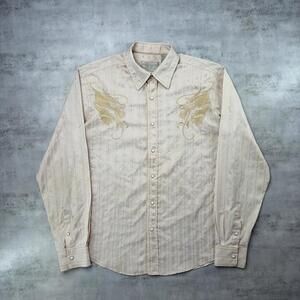 Y2K Platini Jeans Cougar Grunge Dragon Embroidered Long Sleeve Button Up Shirt
